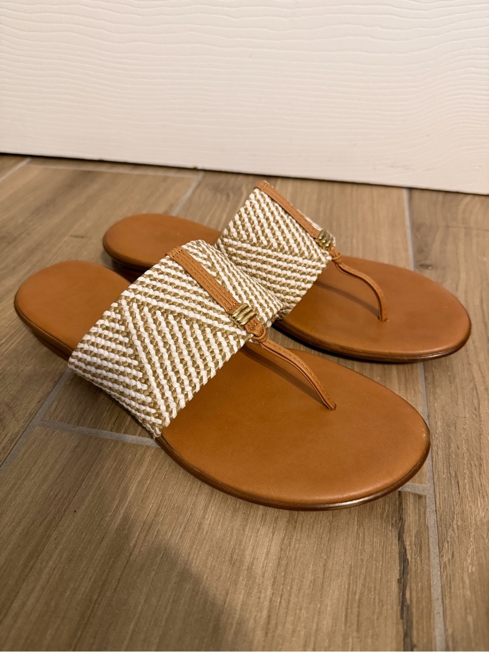 Italian Shoemakers Tan and Cream Woven Thong Sandals